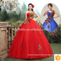 Red Lace Appliqued Strapless Andar Comprimento Tulle Puffy vestido de noiva vestido de noiva